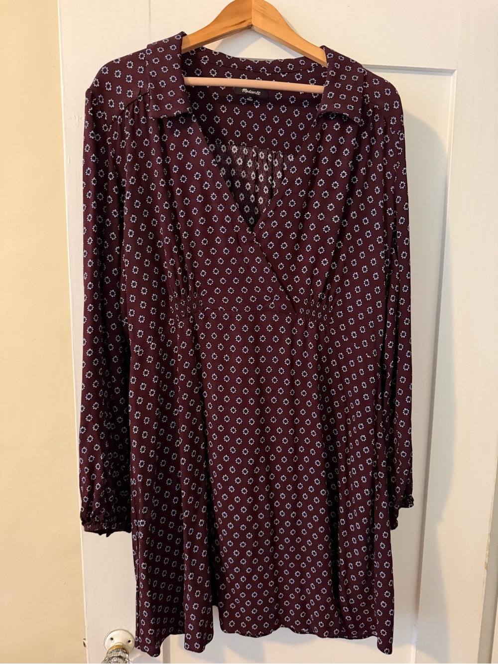 Madewell Women's Burgundy Printed Long Sleeve Dress